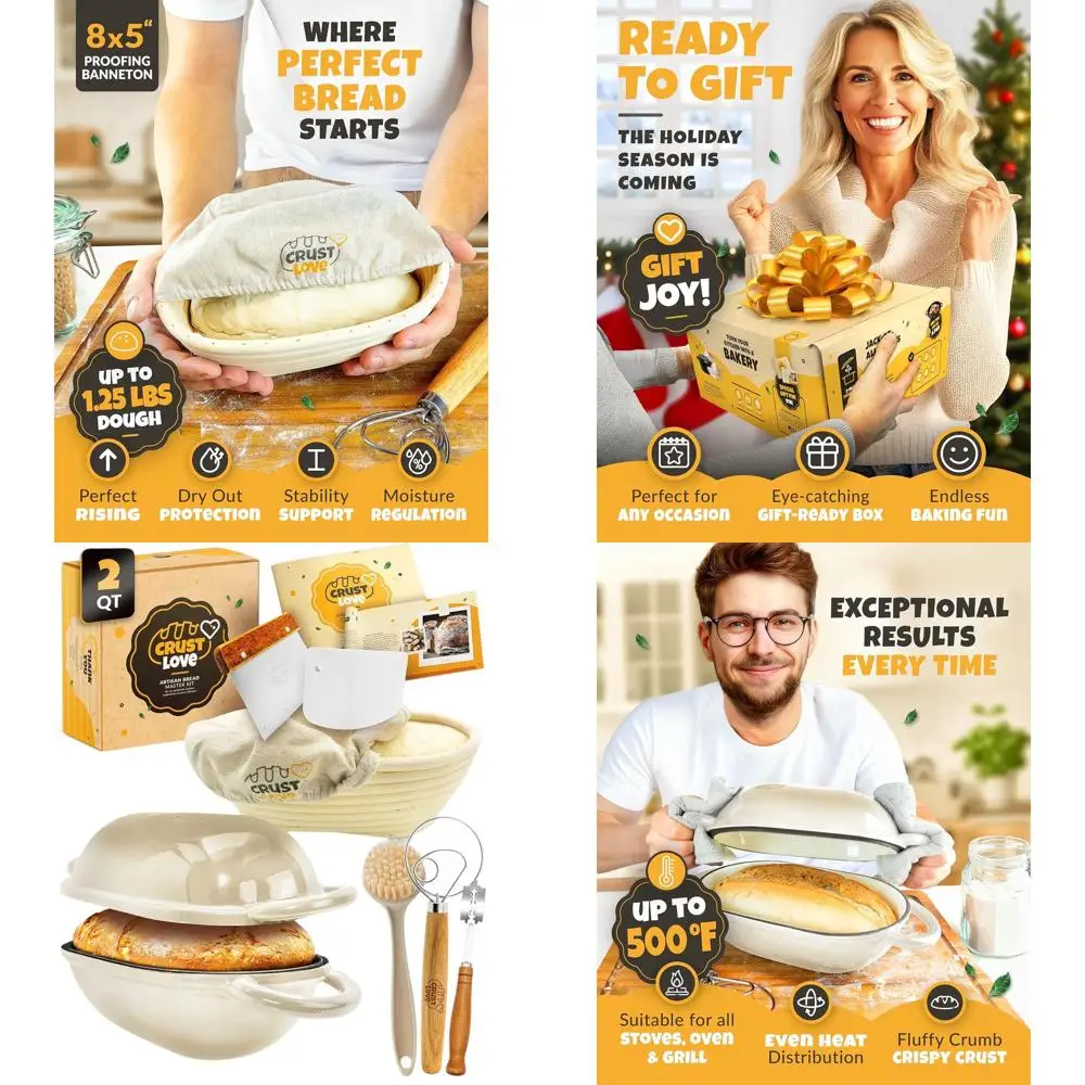 

Чугунная эмалированная сковорода-казан (2QT, овальная) для выпечки хлеба на закваске с корзиной-баннетоном