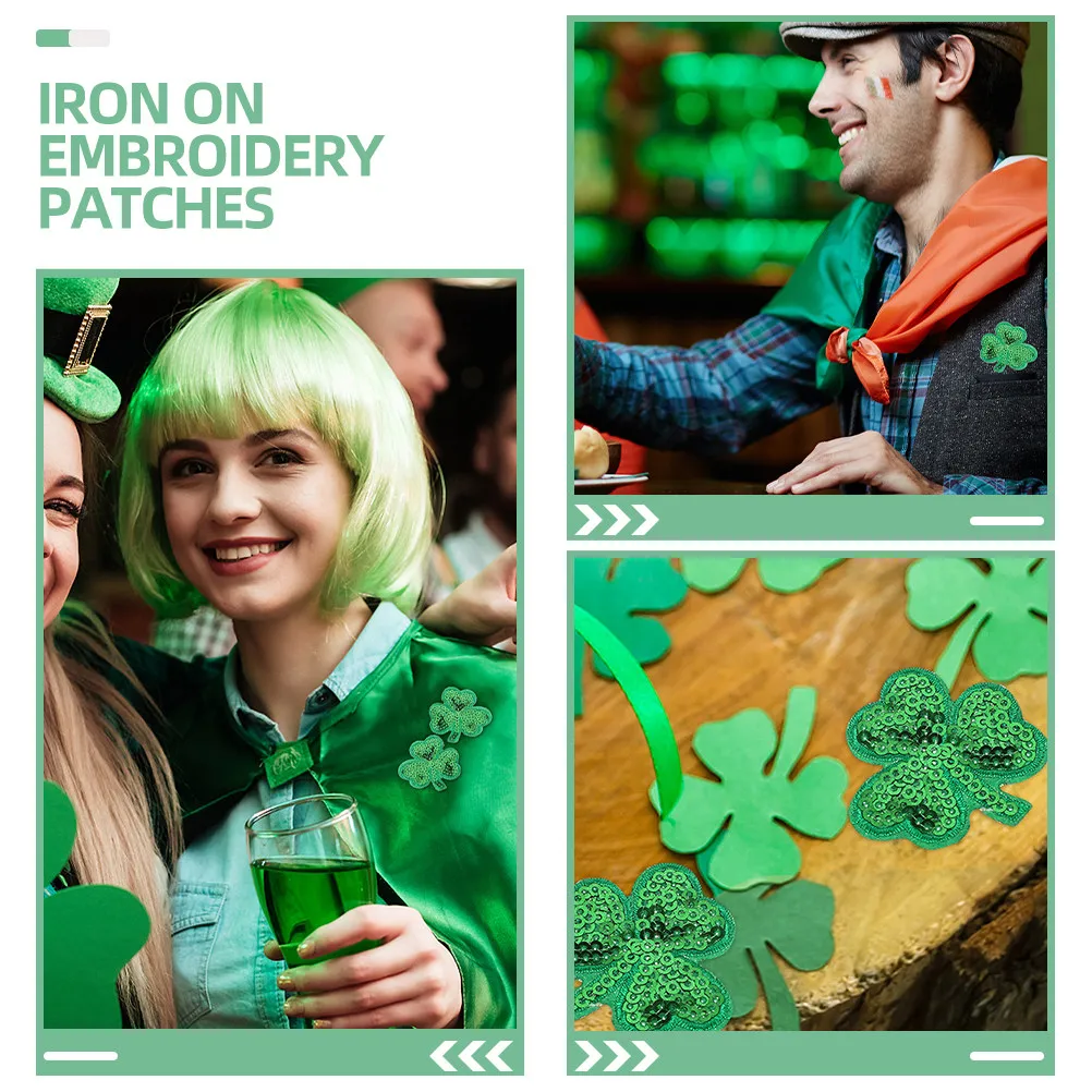 12Pcs -Shaped Embroidery Patches Shamrock Iron on Sew on Appliques for Skirts Dresses Pants Bags Books Craft Projects