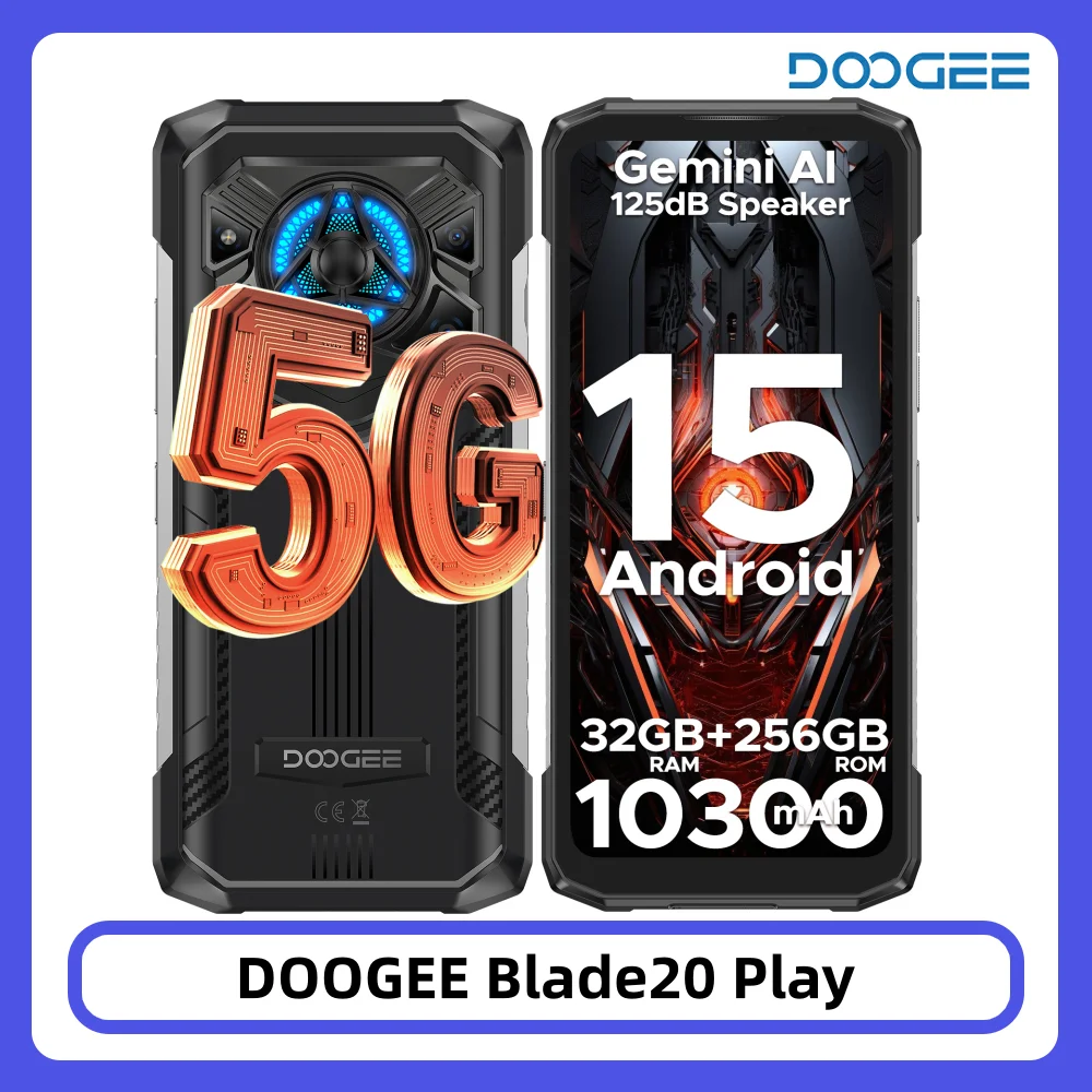 DOOGEE Blade20 Play 5G Robustes Telefon 32 GB 256 GB 6,6 Zoll Display Gemini Al 10300 mAh Akku 125 dB Lautsprecher 50 MP Mobiltelefon