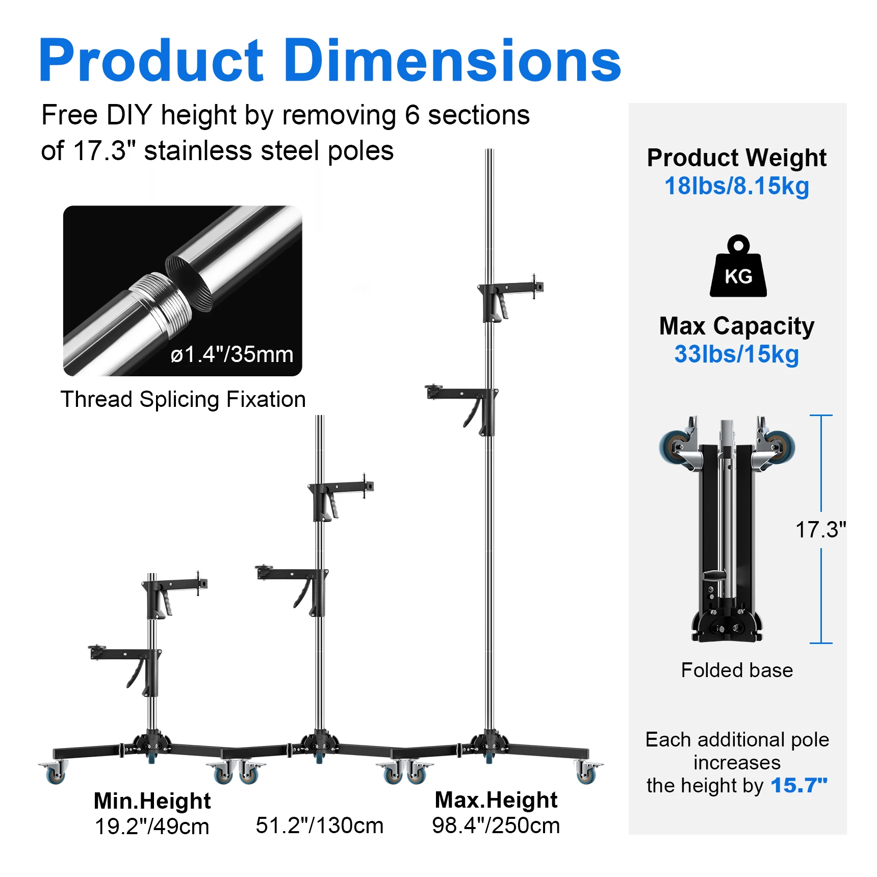 Selens 250cm Gun Grip Light Stand 1/4 3/8 Screw + Wheel +Roller Column Arm Folding Tripod  for Photo Studio Flash Softbox COB