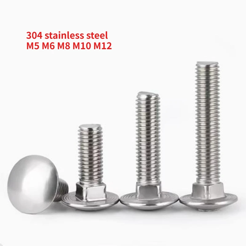 5/10/20/40pcs 304 Stainless Steel Carriage Bolts Round Head Square Neck Screws Shelf Machine Bolts M5 M6 M8 M10 M12