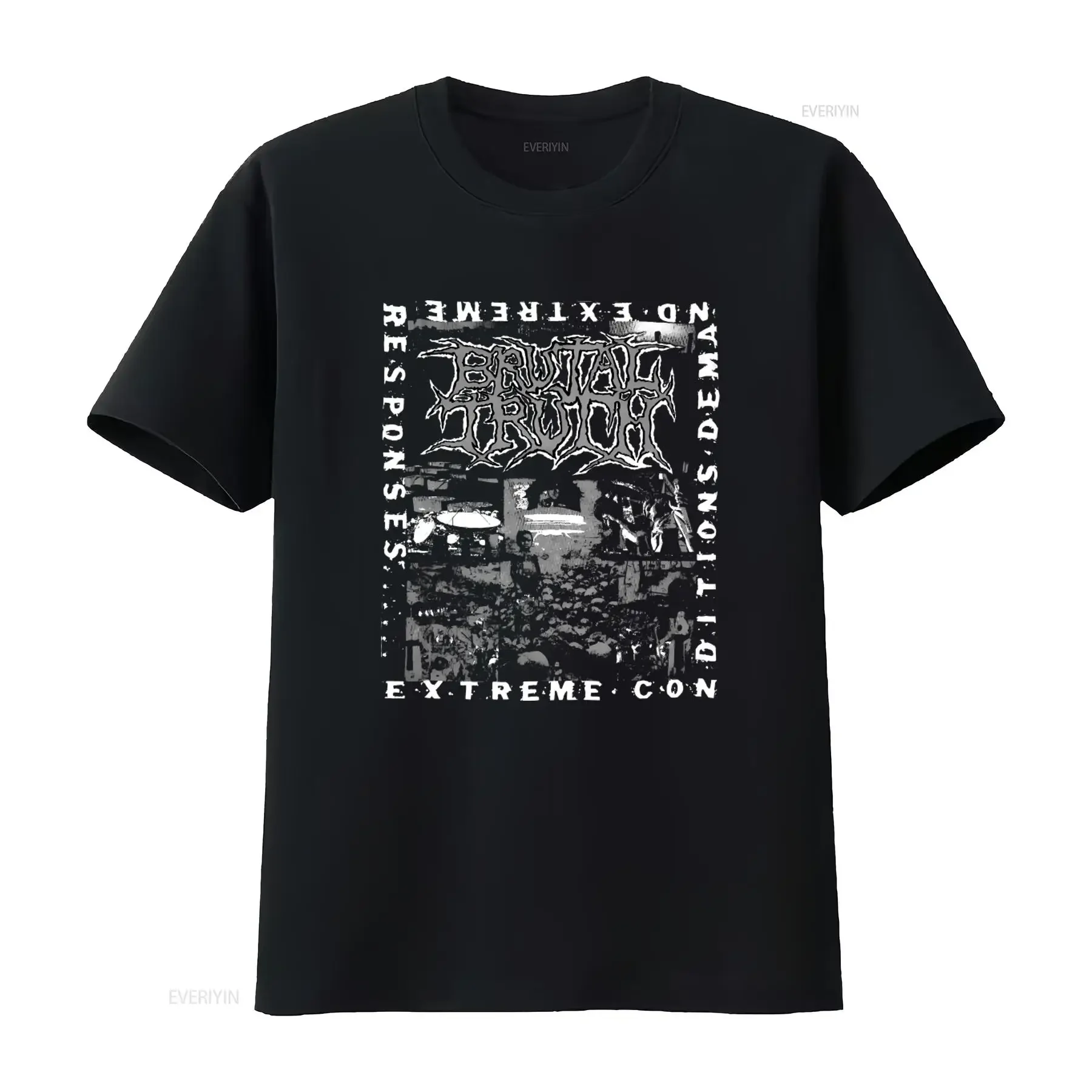 T-shirt « BRUTAL TRUTH » pour les groupes de rock, style punk, imprimé cool, vintage, délavé, mode décontractée, adapté aux conditions extrêmes