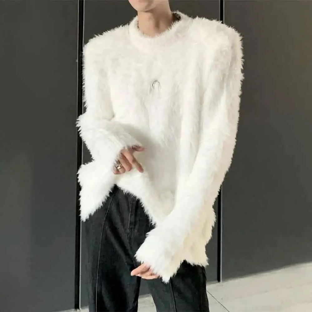 Winter New Men's Solid Color Long-Sleeved Sweater American Retro Fashion Trendy High Street Casual Loose Niche Men's Tops