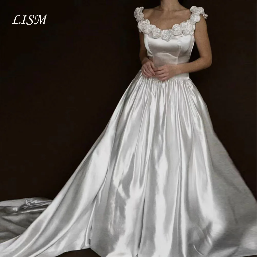 Lism Customized Charming Handmade Rose Wedding Dress Sleeveless Sweep Train A-Line Elegant Bridal Gown Vestido De Novia 2026