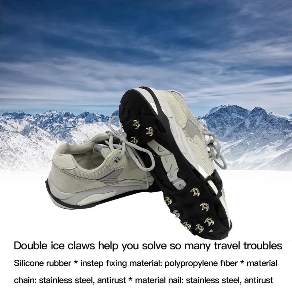 Snow Shoe Cleat Anti-slip Ice Gripper Snow Traction Spikes Hiking Climbing Overshoe Cleat, M, Black