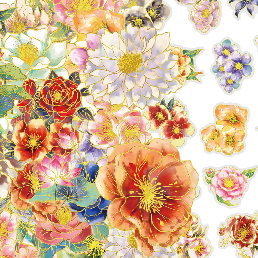 

10/30/50pcs Cartoon Hot Stamping Flower Stickers Aesthetic Colorful Graffiti Decals Luggage Phone Laptop Transparent PET Sticker