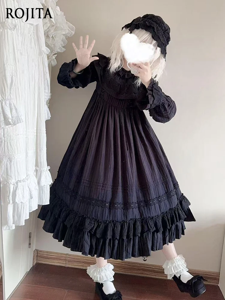 

Black Long Sleeve Goodnight OP Classical Dark Gothic Style Doll Feel Lolita Jacquard Dress for Women Spring Summer