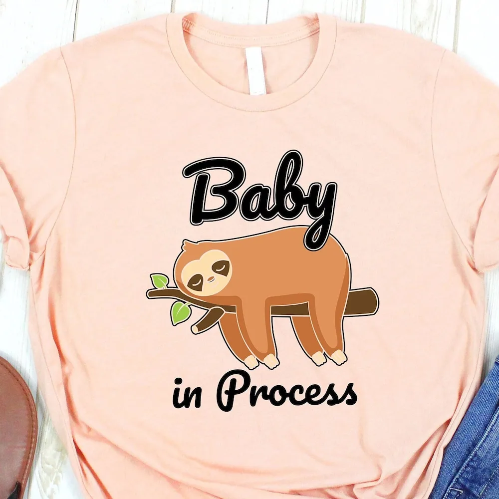 Baby In Process T Shirt Cute Pregnant Shower Funny Pregnancy Reveal Announcement