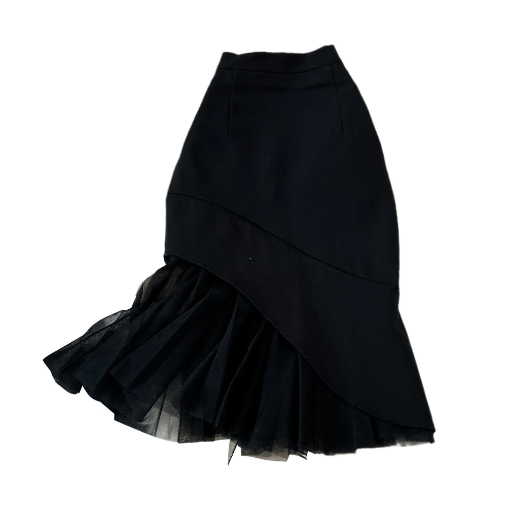 

Summer 2025 High Waist Korean Sle OL Profional Slim Fi Tail Skirt Asymmetrical Me Splicing Bodycon Midi Skirt