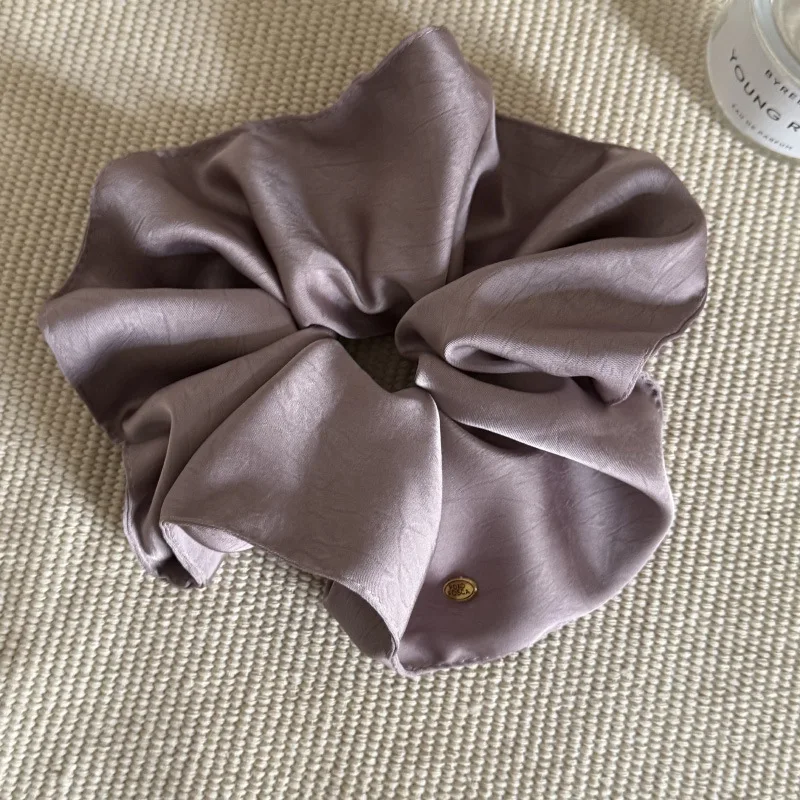 French Texture Lock Edge Small Gold Label Satin Scrunchie Hair Tie High-end Bun Hair Rope New Style