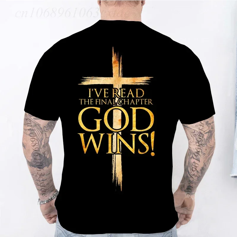 

God Wins Christian Faith Cross T-Shirt Men Fashion Women's Tshirts Summer Fashion Tee Shirts Harajuku Shirts Casual Camisetas