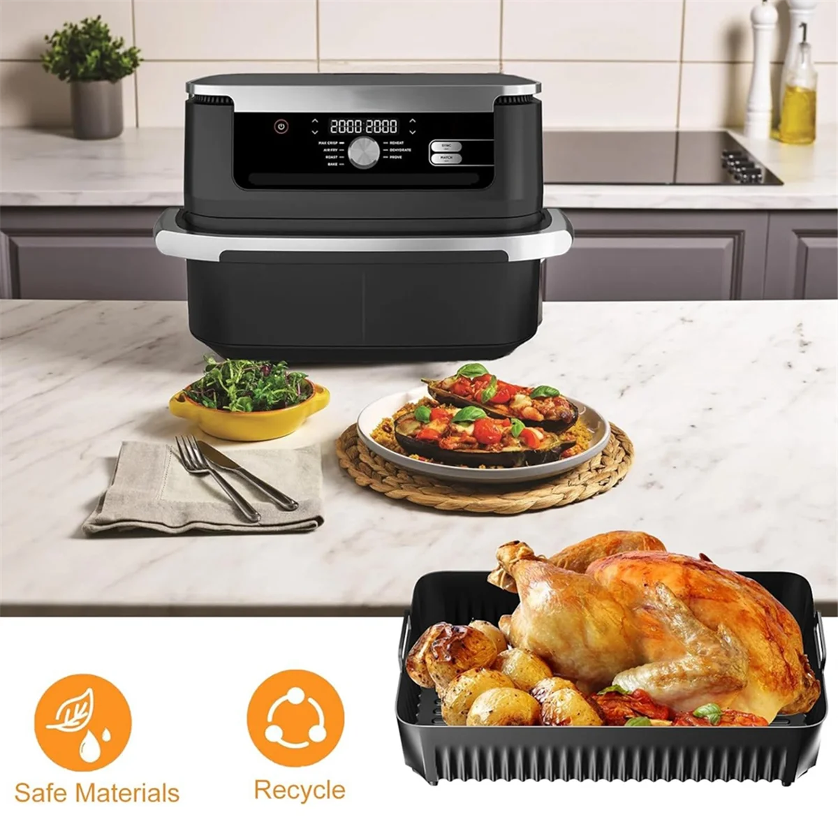 10.4L ซิลิโคน Air Fryer Liners สําหรับ Ninja AF500 ซิลิโคน Liners Air Fryer อุปกรณ์เสริมร้อน