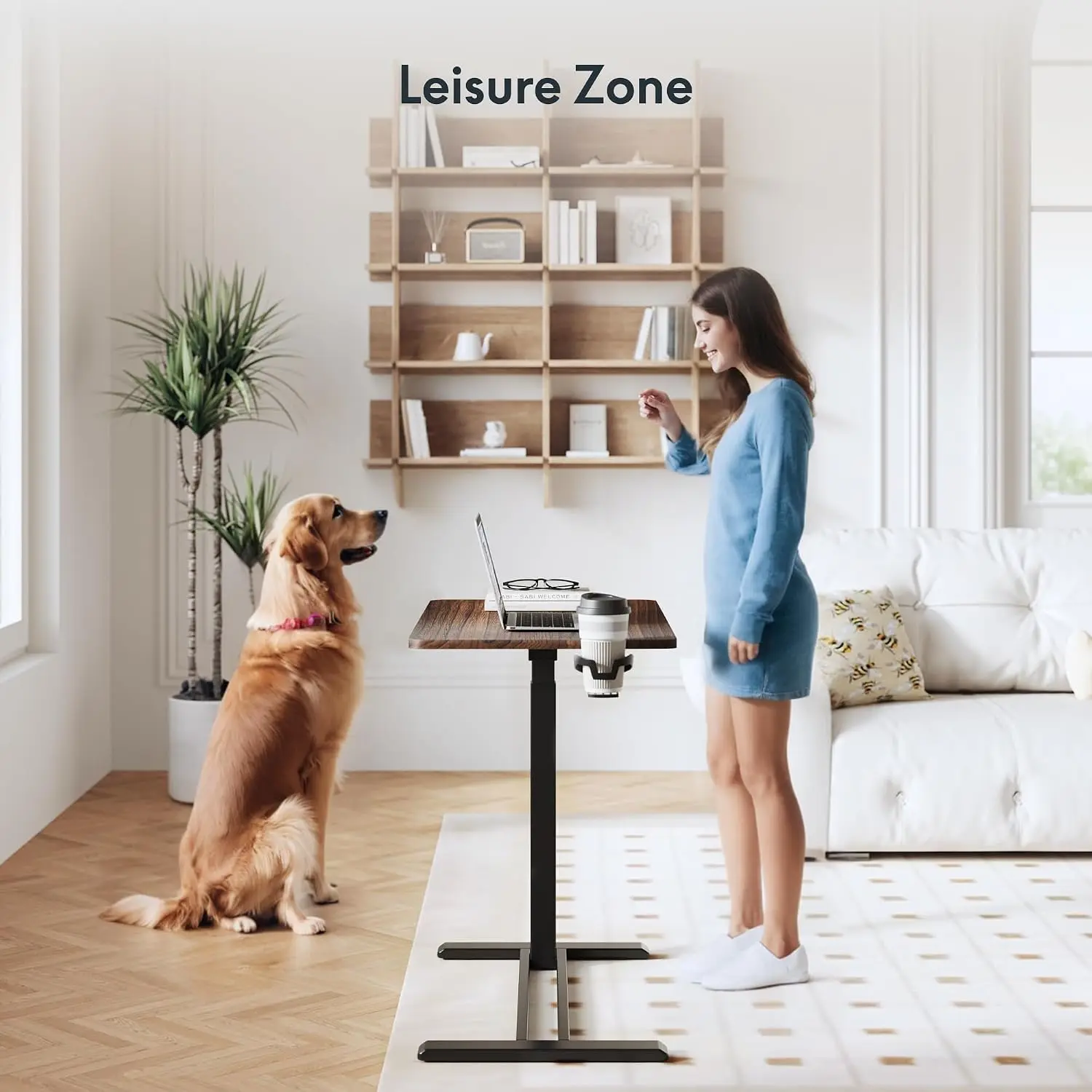 32 Inch Adjustable C Table Gas Spring Mobile Side End Table Height Adjustable Bedside Table For Sofa And Couch Rolling Laptop Desk Cart TV Tray Rustic Brown