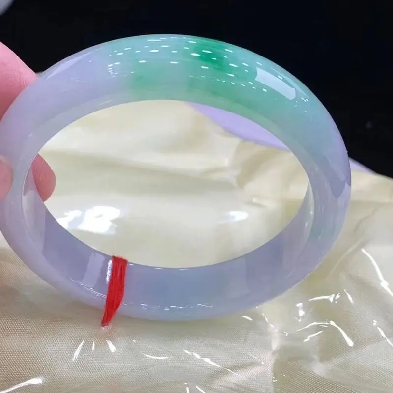 Myanmar Old Mine Grade A Color , Violet Bracelet with Flower Pattern, Spring-Colored Jadeite Brac