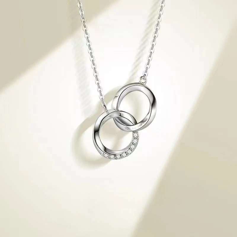 Copper Mobius Double Ring Necklace for Women Minimalist Luxury Clavicle Chain Fashion Interlocking Pendant Neck Jewelry