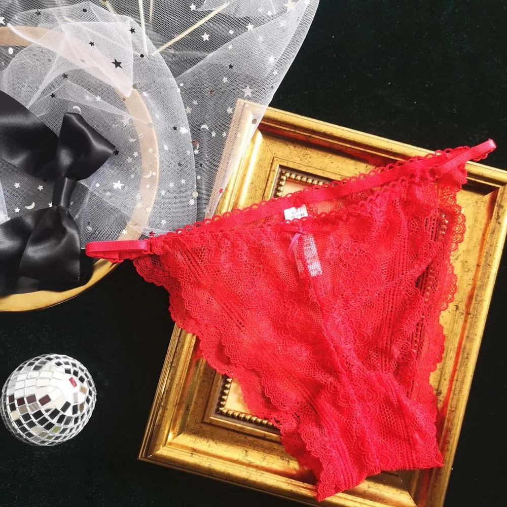 

Soft Seamless G-String Low Waist Embroidered Sexy Intimates Thong for Women Mini Bow Underpants Lace Panties