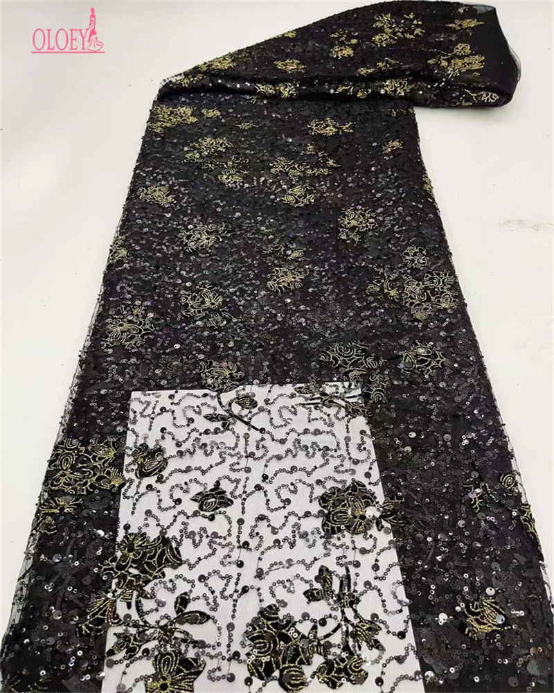 

OLOEY, нигерийская высококачественная кружевная тюлевая ткань с блестками и бусинами для шитья свадебной вечеринки - французский тюль для невесты в африканском стиле