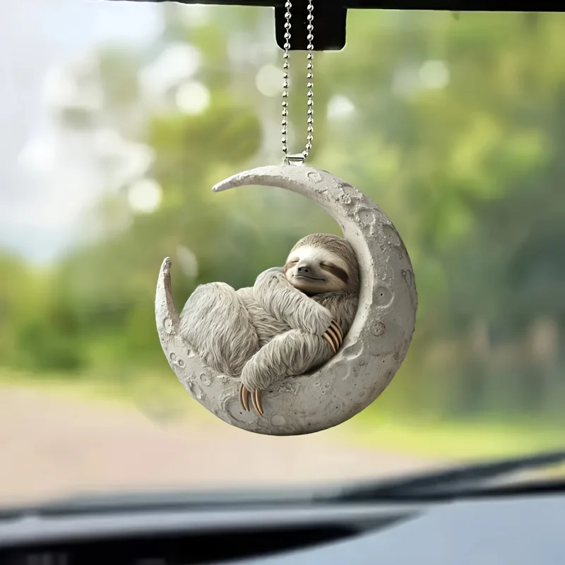 Sloth on The Moon Pendant Versatile Charm Novelty Sloth Keychain for Car Mirror,Backpacks,Home,Graduation Festive,Gift & Decor