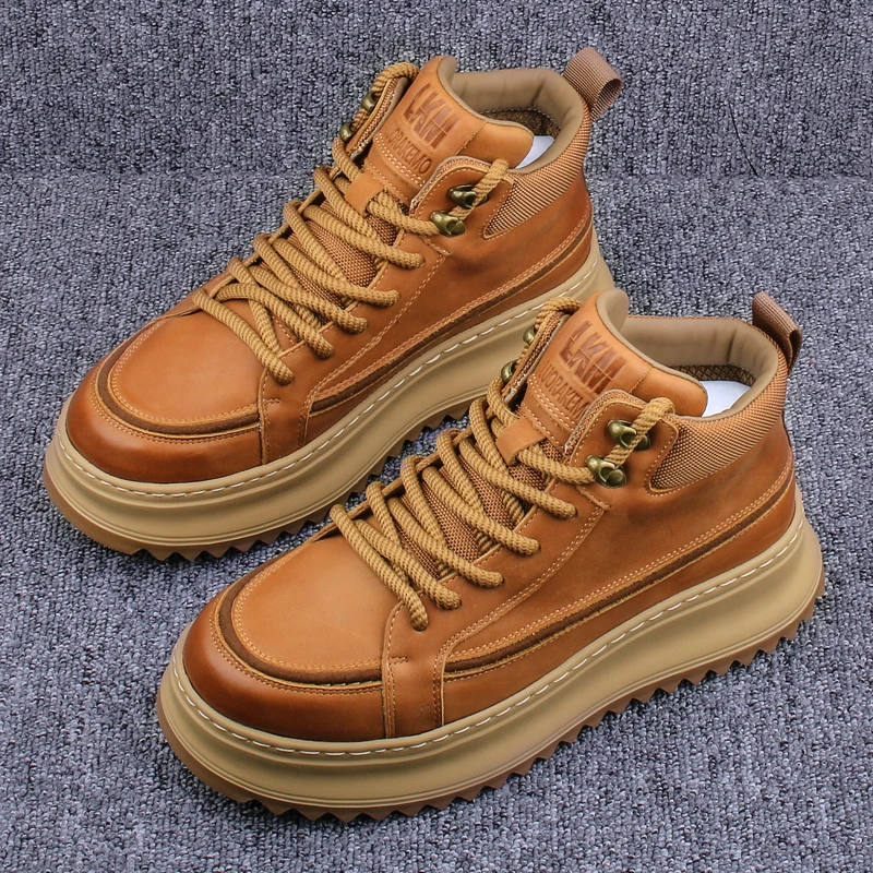 

Men's Vulcanized Shoes Trendy Personalized Teenagers Casual Shoes Round Toe Lace-Up Plus Size Platform Shoes Men Shose