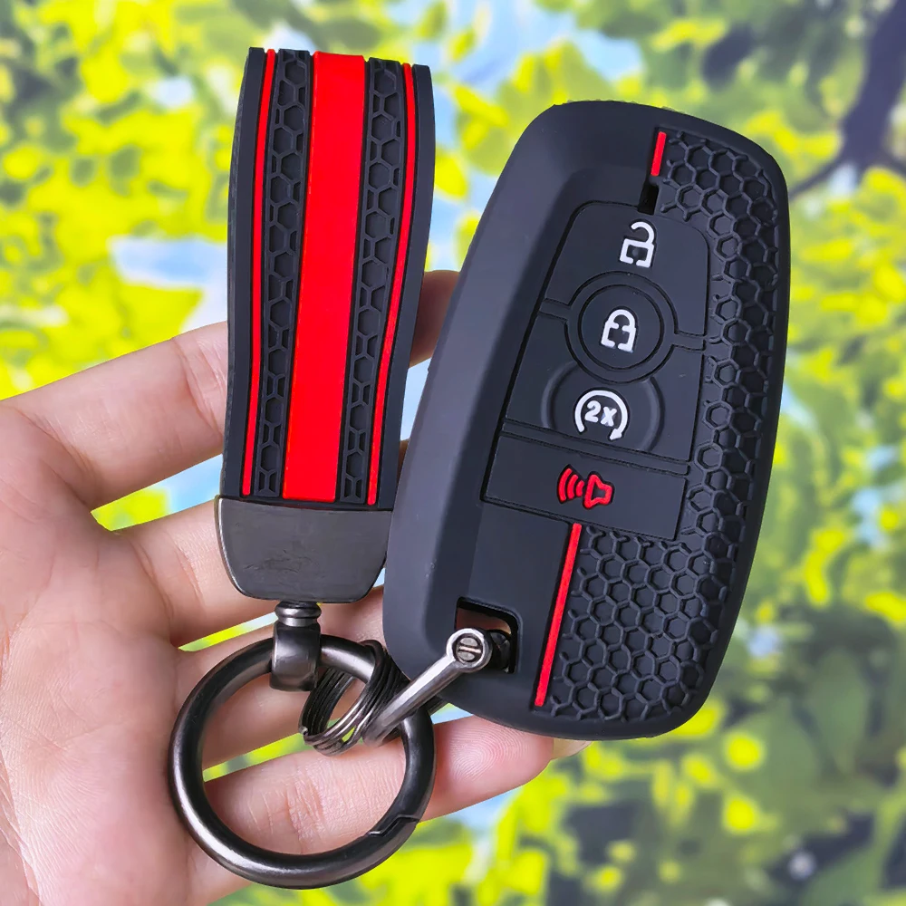 Soft Honeycomb Silicone Key Case with Keychain for Ford Fusion Mustang Kuga Ecosport Explorer F150 F250 F350 F450 F550 Raptor