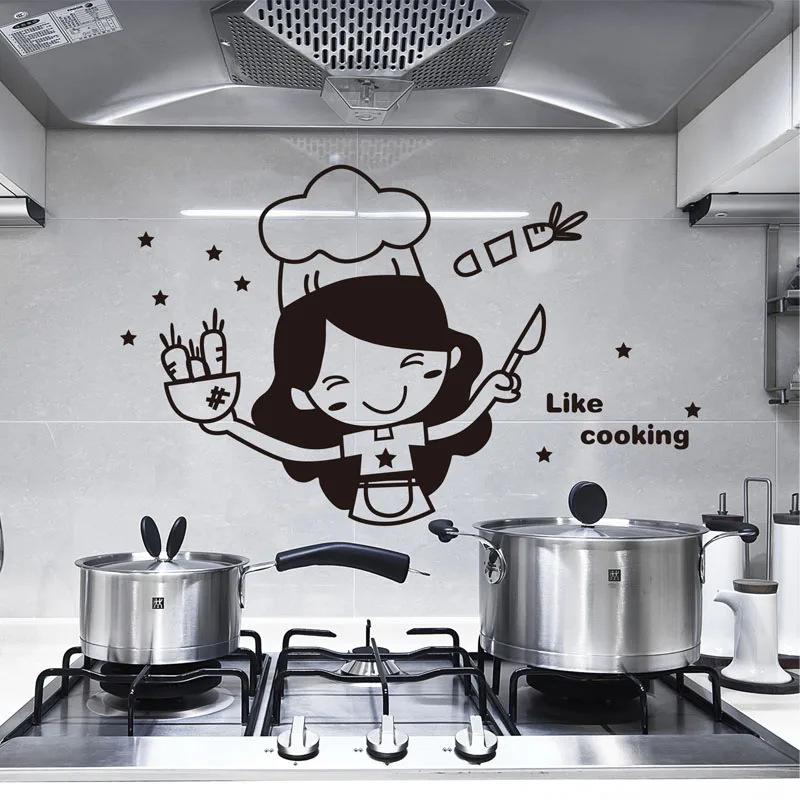 Creative Cute Chef Cut Vegetables Wall Stickers Kitchen Restaurant Cartoon Refrigerator Self-adhesive Waterproof  Painting