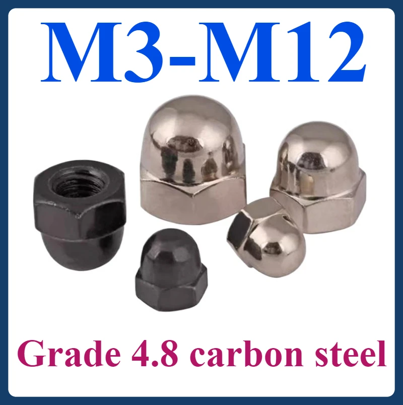 

Grade 4.8 Carbon Steel Nickel-Plated Cover Nut Black Cover Nut Decorative Ball Head Screw Cap M3 M4 M5-M12