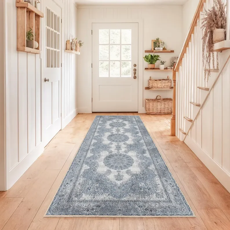Distressed Medallion Persian Runner Rug for Hallway Bedroom Kitchen Boho Home Decor Soft Non Slip Washable Floor Mat
