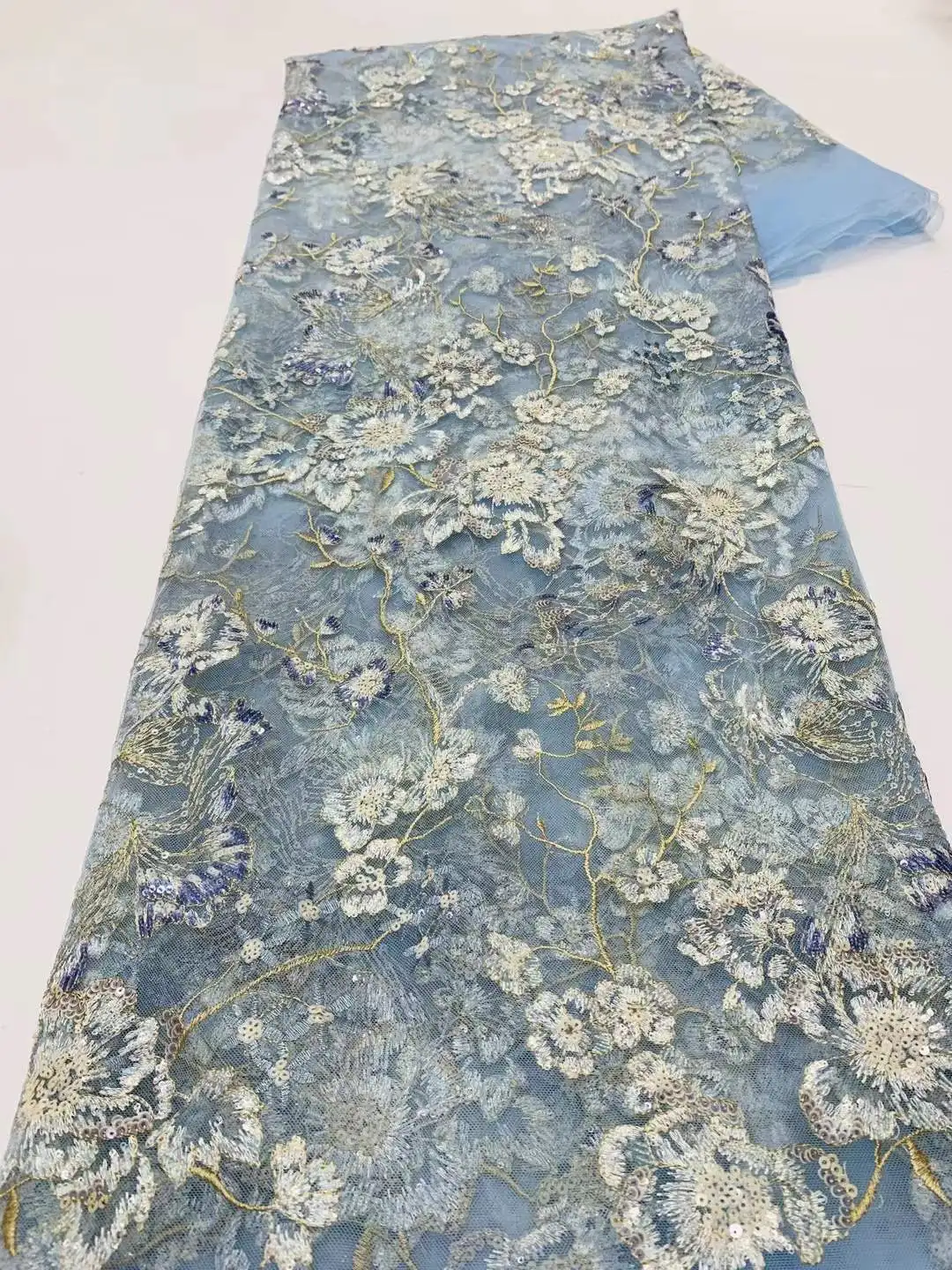 

African Net Sequined Lace Fabric 2025 Newest Luxury Nigerian Tulle Mesh Lace Fabric for Women Wedding Dresses Materials