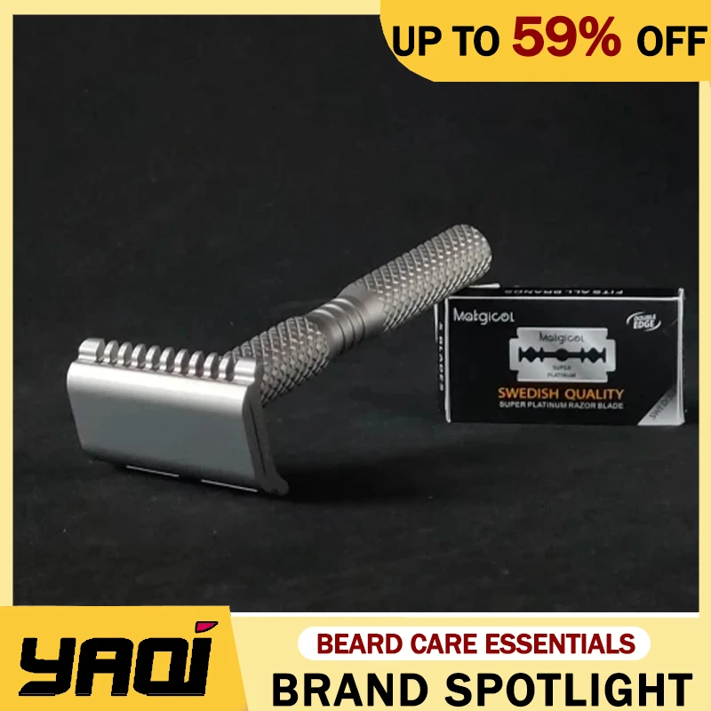 YAQI Ghost 90DC Cross Grain Pattern Titanium Light Weight Safety Razor 0.90mm Blade Gap For Mens Accurate Shaving Essential Tool