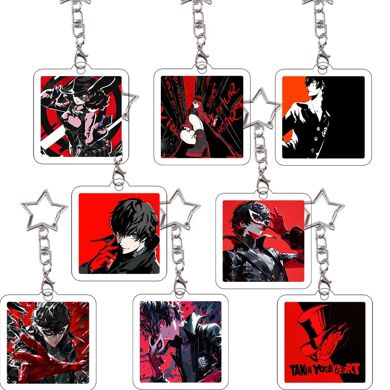 

9pcs P5 Acrylic Keychain Cosplay Props Joker Decor Ren Amamiya Keyring Anime Cartoon Game Role Haru Okumura Ann Bag Pendant Gift