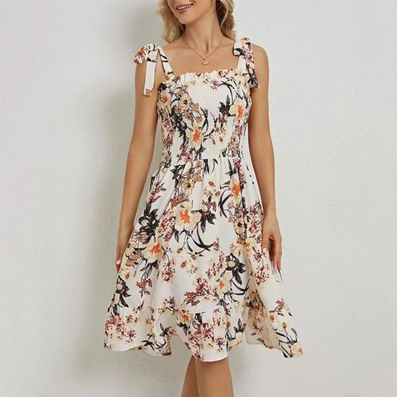 فستان نسائي مطبوع بدون أكمام بحمالة رقبة ، فستان قصير مثير ، الخروج ، أنيق ، حفلة ، كوكتيل