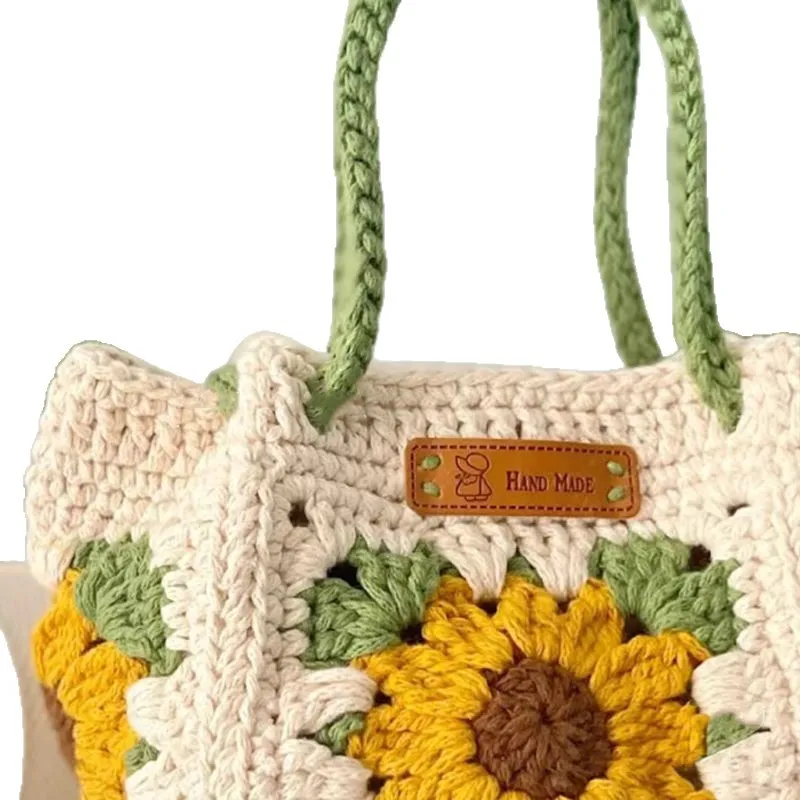 محلية الصنع DIY حقيبة يد غزل الكروشيه عباد الشمس حقيبة يد المنسوجة يدويا سلة الخضار حقيبة مربعة صغيرة المواد حقيبة لأفضل صديق #4