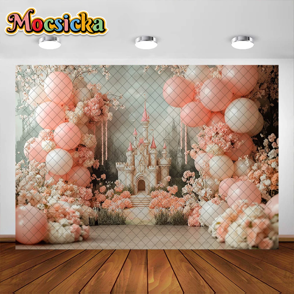 Valentine's Day Photography Background PInk Balloon Castle Arch Decoration Backdrop Couple Baby Shower Portrait Studio Props