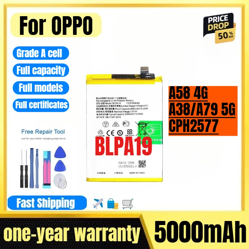 

BLPA19 for OPPO A58 4G/A38/A79 5G/CPH2577 Phone Battery High Quality High Capacity Replacement Bateria Grade A Cell with Tools