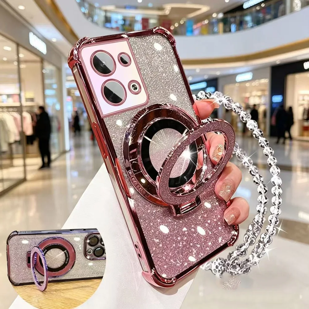 

Glitter Crystal Bracelet Phone Holder Case For Oppo Reno 15 14 13 12 12F 15F 14F 13F Find X9 X9S X8 X5 Pro X5 Lite Bracket Cover