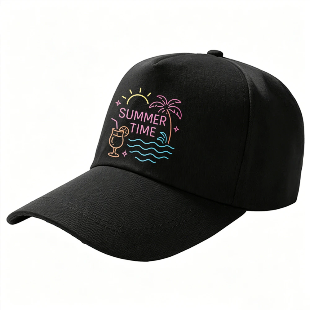 Men Women Summer Time Neon Palm Tree Cocktail Print Baseball Cap Beach Vacation Casual Cotton Adjustable Outdoor Travel Dad Hat