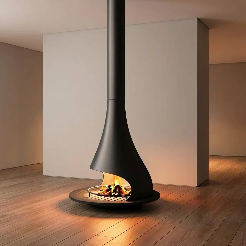 High-end Hanging Real-flame Wood-burning Circular Fireplace. Suitable for Villas,hotels Homestays and Homes Open Flame Smokeless