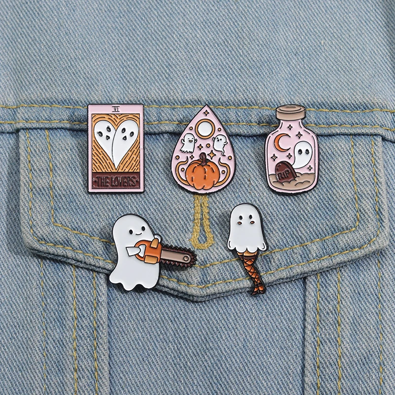 4-6pcs/sets Creative Metal Enamel Pins Cartoon Medal Ghost Funny Quotes Brooches Backpack Lapel Pins Wholesale Badge Accessories