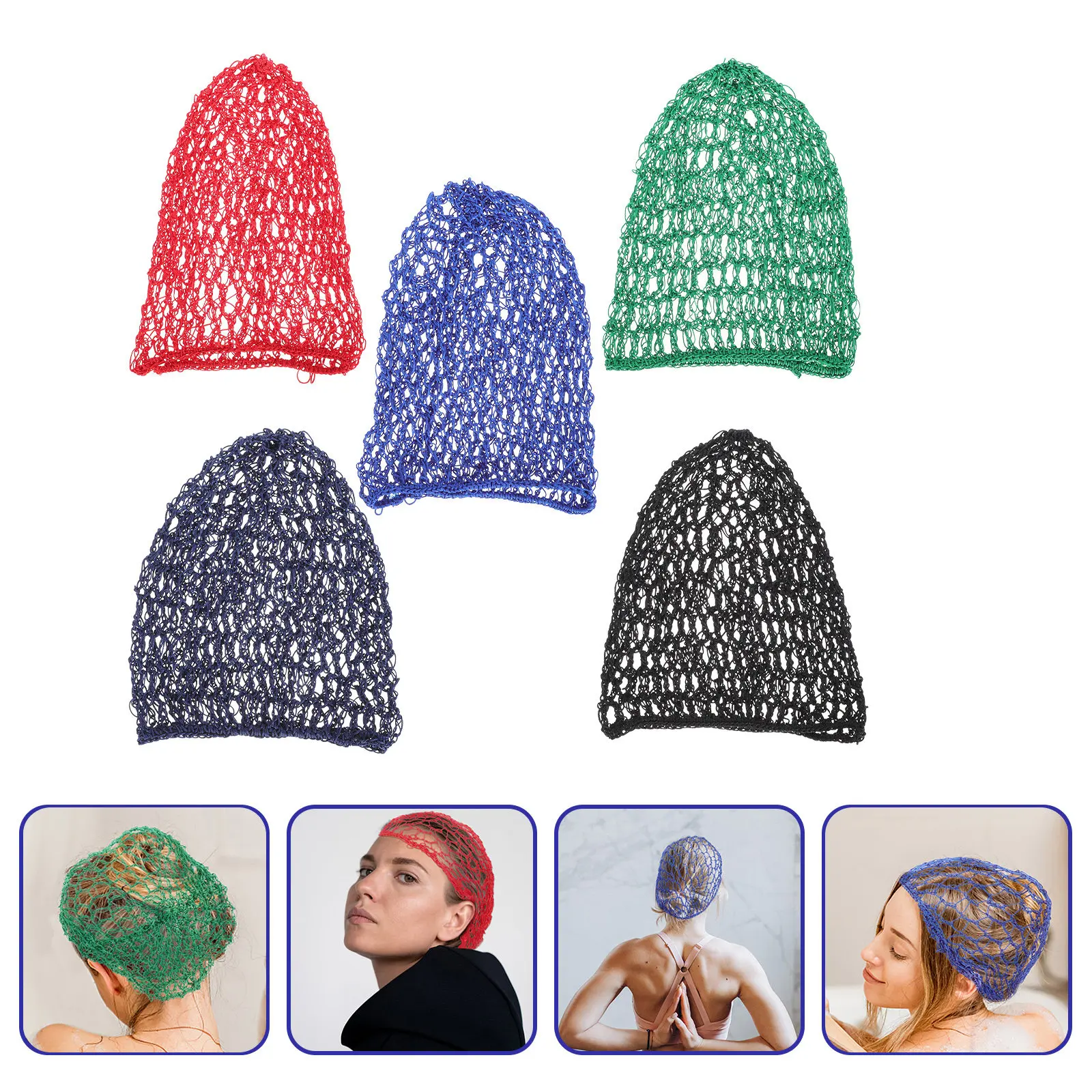 

Набор из 5 штук: Эластичные многоразовые сетки для волос, приятные для кожи, для длинных кудрявых натуральных причесок и кос, для домашнего использования