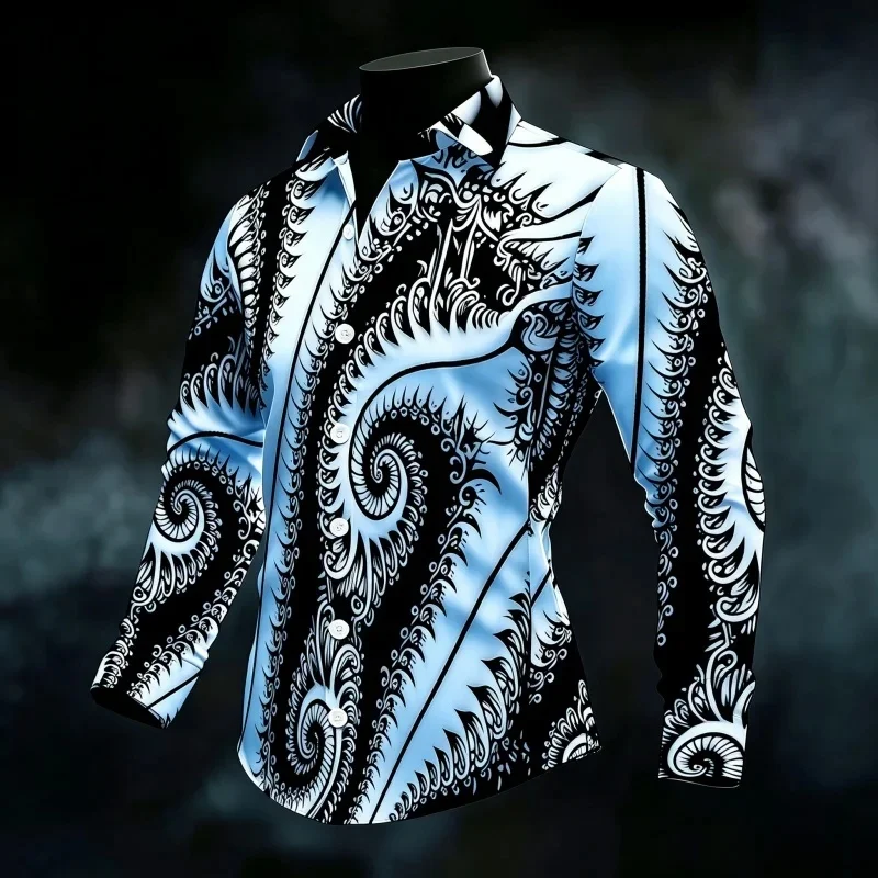 Men's shirt street style totem printed shirt slim fit business long sleeved shirt personalized trend men's comfortable fabric
