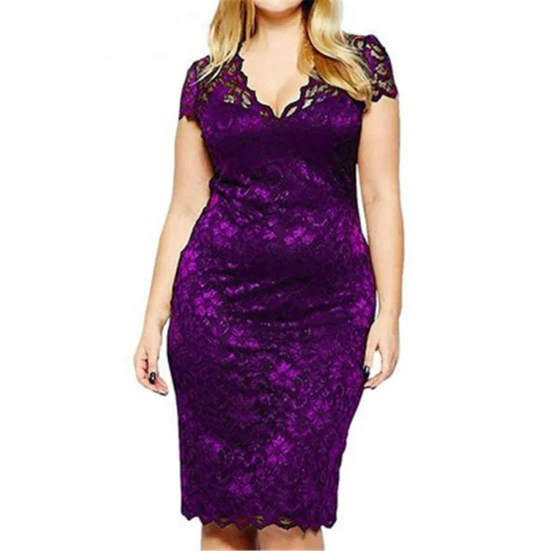 European and American Spring New Style Bodycon Short Sleeve Lace Slim Dress