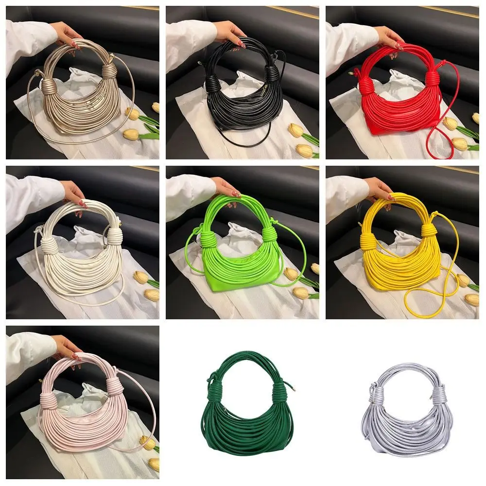 Cool Half-Moon Bag Handwoven Noodle Bag PU Rope Knotted INS Shoulder Bag Portable Korean Style Fashion Underarm Bag Outdoor