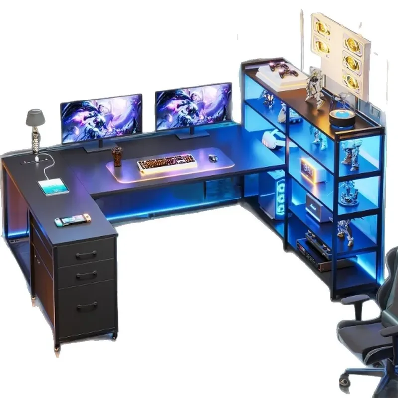 L Shaped Gaming Desk Double Sided U Shape Computer Table Multifunctional Home Office Workstation for Living Room