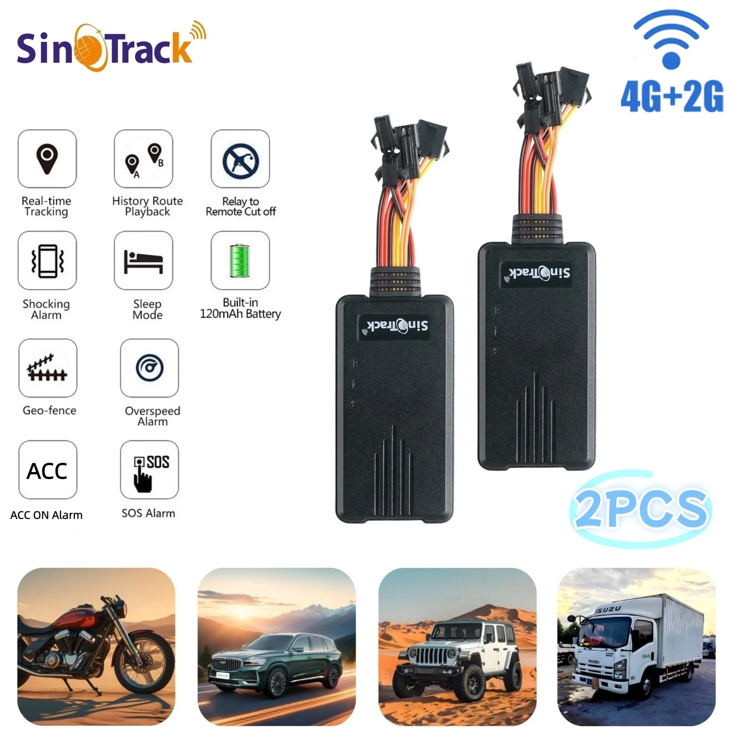 시노트랙 2유닛 ST-906L 4G GPS 차량용 트래커, 차량/트럭 위치 추적 장치 (오일 차단 기능 포함), 무료 앱, 차량 도난 방지