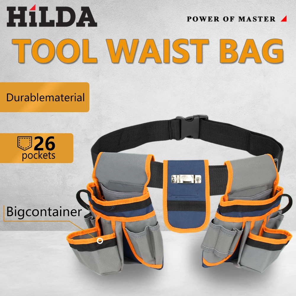 HILDA 26 Pockets Multifunctional Adjustable Tool Storage Bag Wear-resistant Double-layer Waterproof Hardware Tool Waist Bag