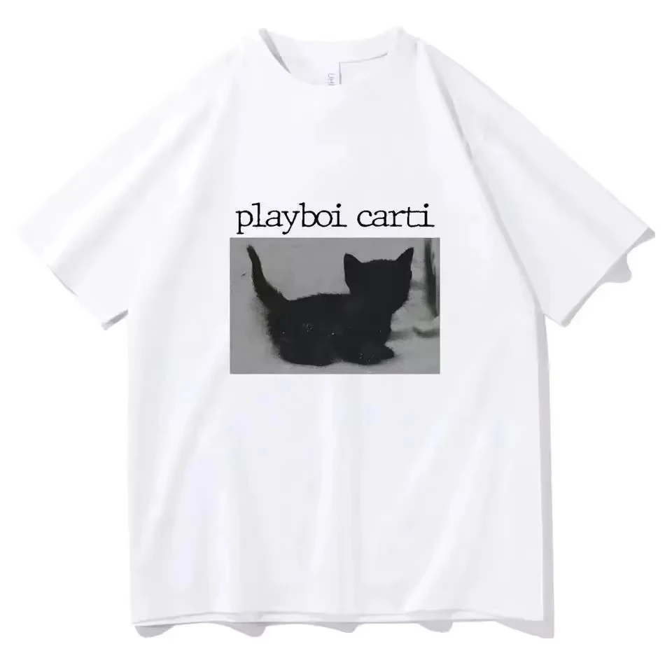 New Fashion Playboi Carti T Shirts Men Women Cute Cat Harajuku Print Tees Hip-Hop Short Sleeve Cotton O-Neck Tops Rapper T-Shirt