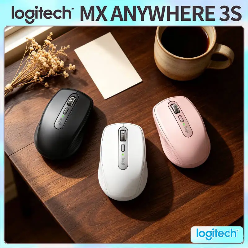 Ergonomic MX Anywhere 3S - 8K DPI, Hyper-Scroll, Anti-Slip, Ideal for Floral Online Course & E-learning Desk Work