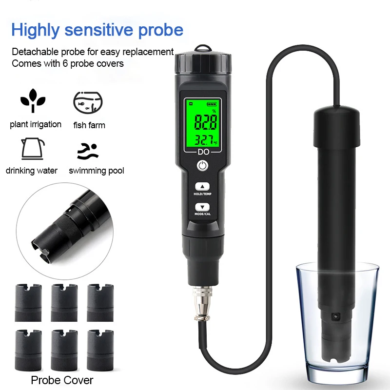 Home Digital Dissolved Oxygen Meter Waterproof ATC 0.0-300.0% DO Meter 0.0-40.0Mg/L Oxygen Concentration Detector WIth Backlight