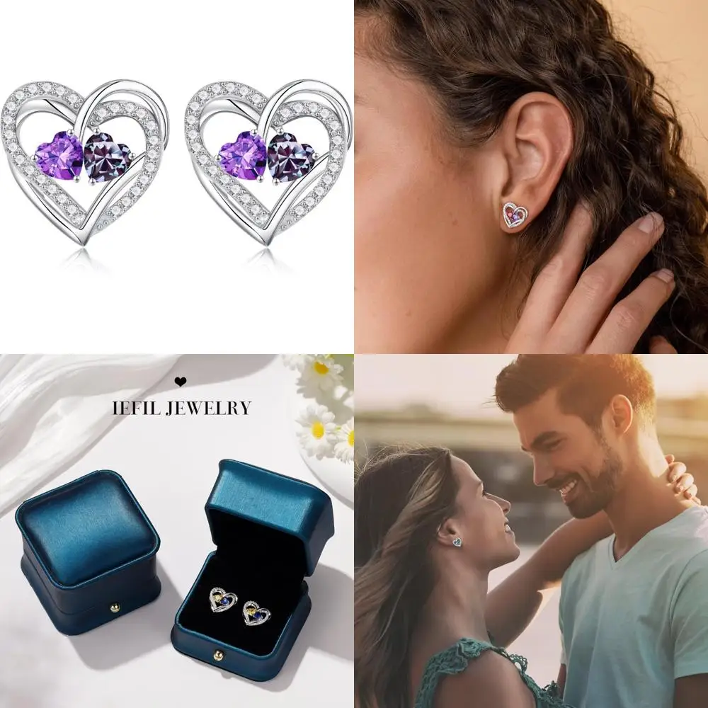 

Серьги из стерлингового серебра с двойным камнем, серьги-сердечки, идеальные подарки на годовщину день рождения для женщин, идеальный рождественский подарок