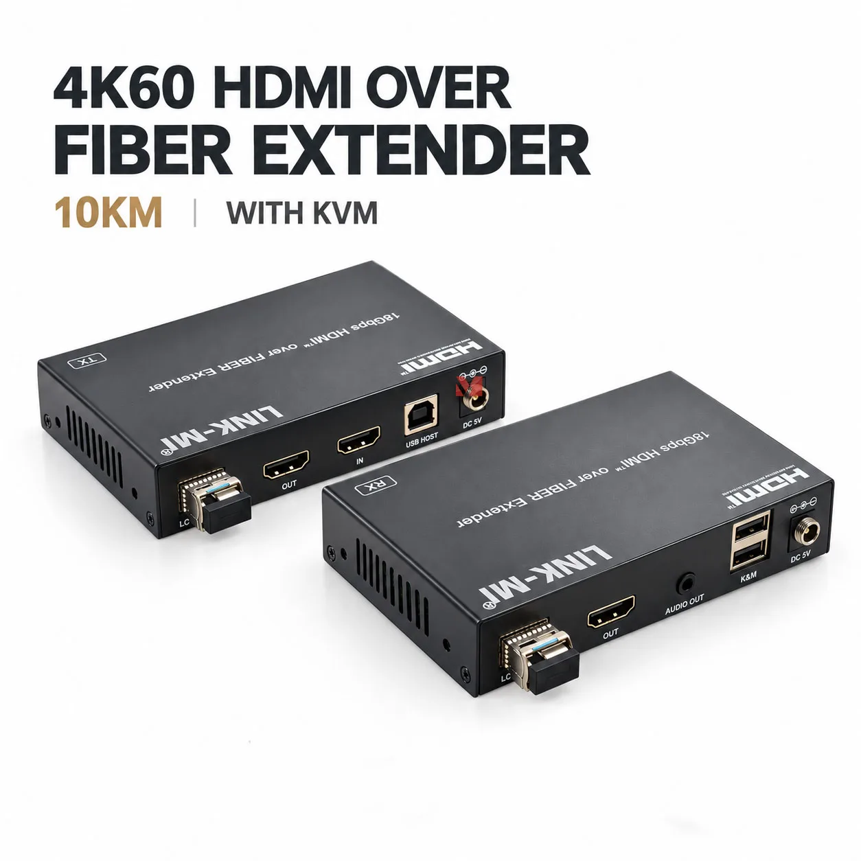 HDMI Extender 4K60Hz KVM USB Fiber Optic Extender 10km HDMI over Fiber Loop Out Transmitter Receiver with Audio